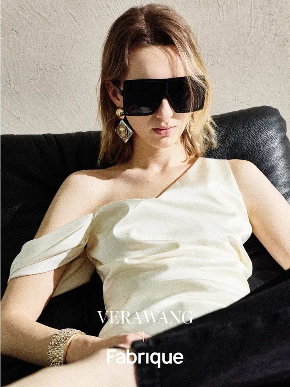 Vera Wang White One-Shoulder Top with Black Labels